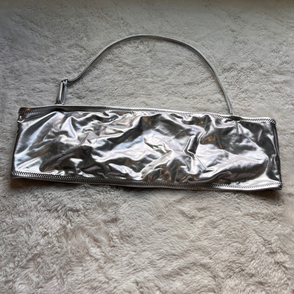 SKIMS Metallic Swim Bandeau Top Silver Adjustable Strap Size 2X RN158973 NWOT